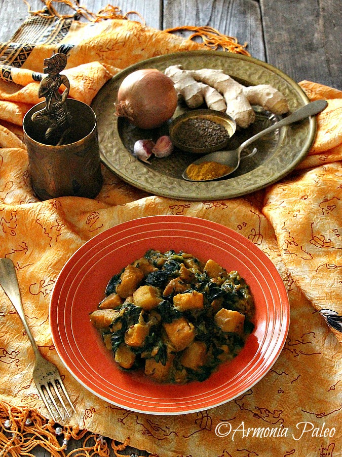 Sweet Potato Saag Aloo - Curry Indiano di Patate Dolci e Spinaci